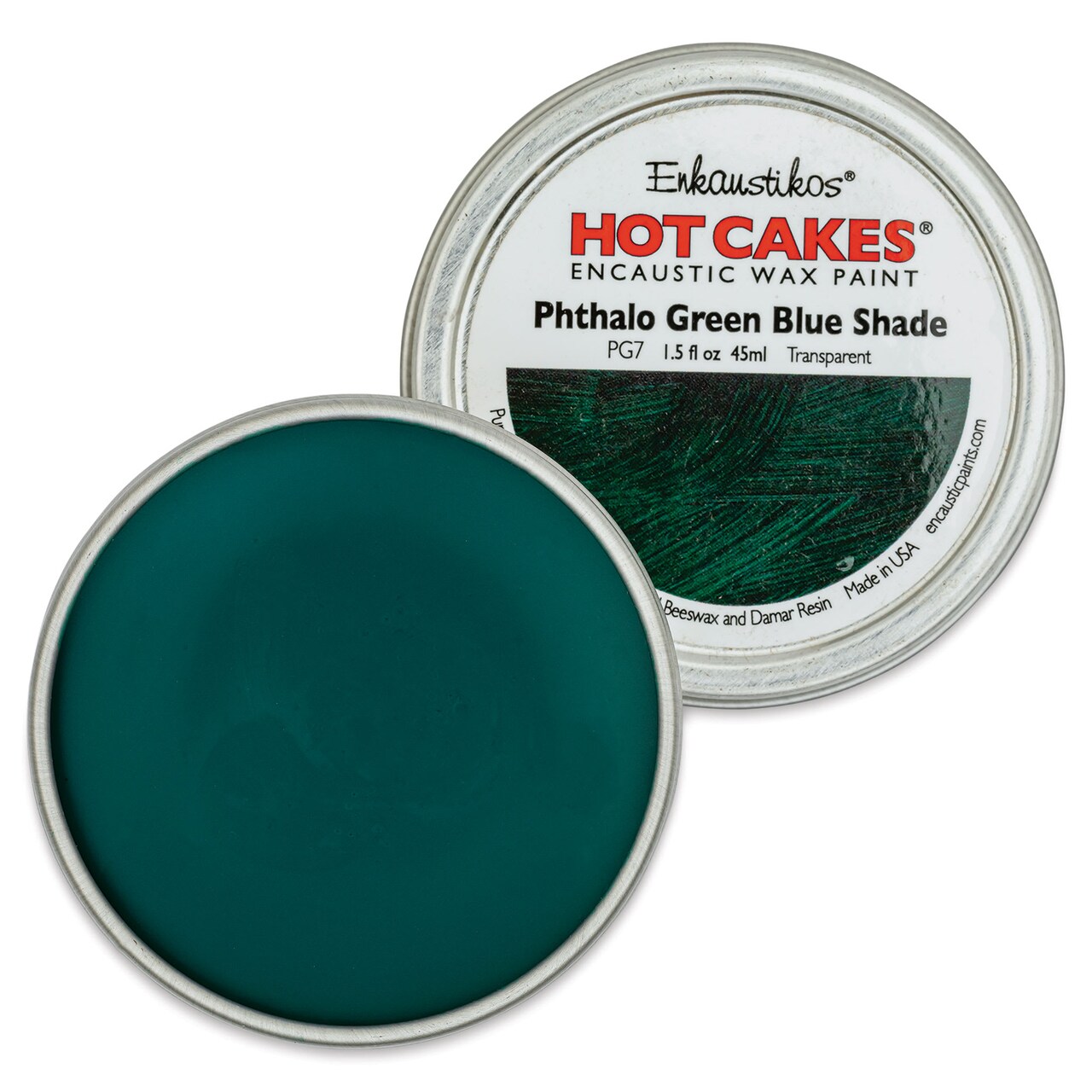 Enkaustikos Hot Cakes Encaustic Paint - Phthalo Green Blue Shade, 45 ml tin